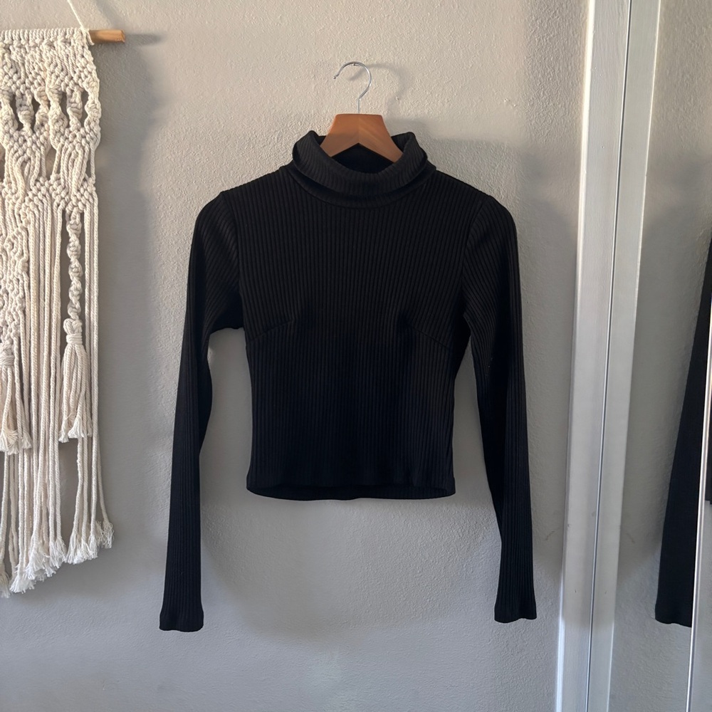 Black Ribbed Turtleneck Sweater